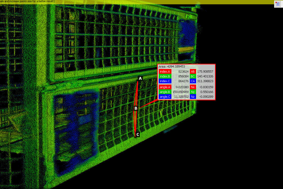3D Aufnahme einer EURO Gitterbox mit eingezeichneten Prüfpunkten zur automatisierten Kontrolle von Prüfmerkmalen.