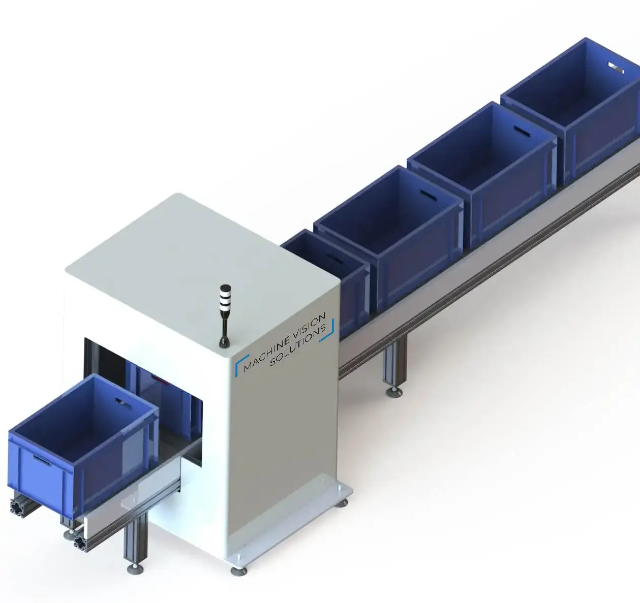 Automatisierte 3D-Gebindekontrolle zur Überprüfung von Kunststoffbehältern auf Verformungen und Beschädigungen.
