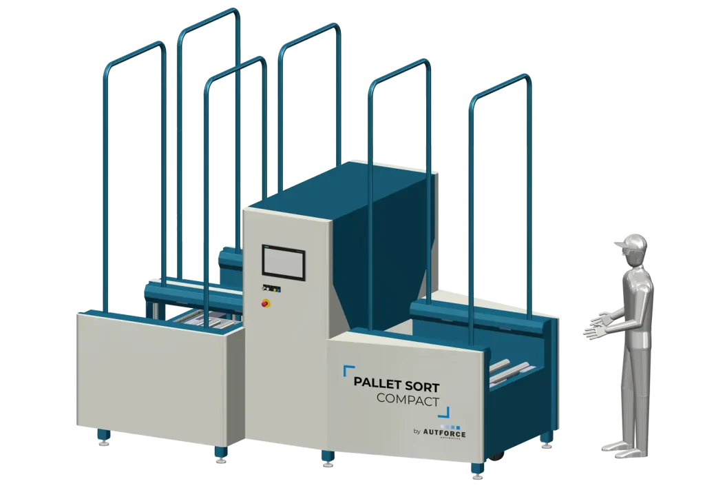 PalletSort Compact is AUTFORCE's compact pallet inspection and sorting system, capable of processing up to 120 pallets per hour. 