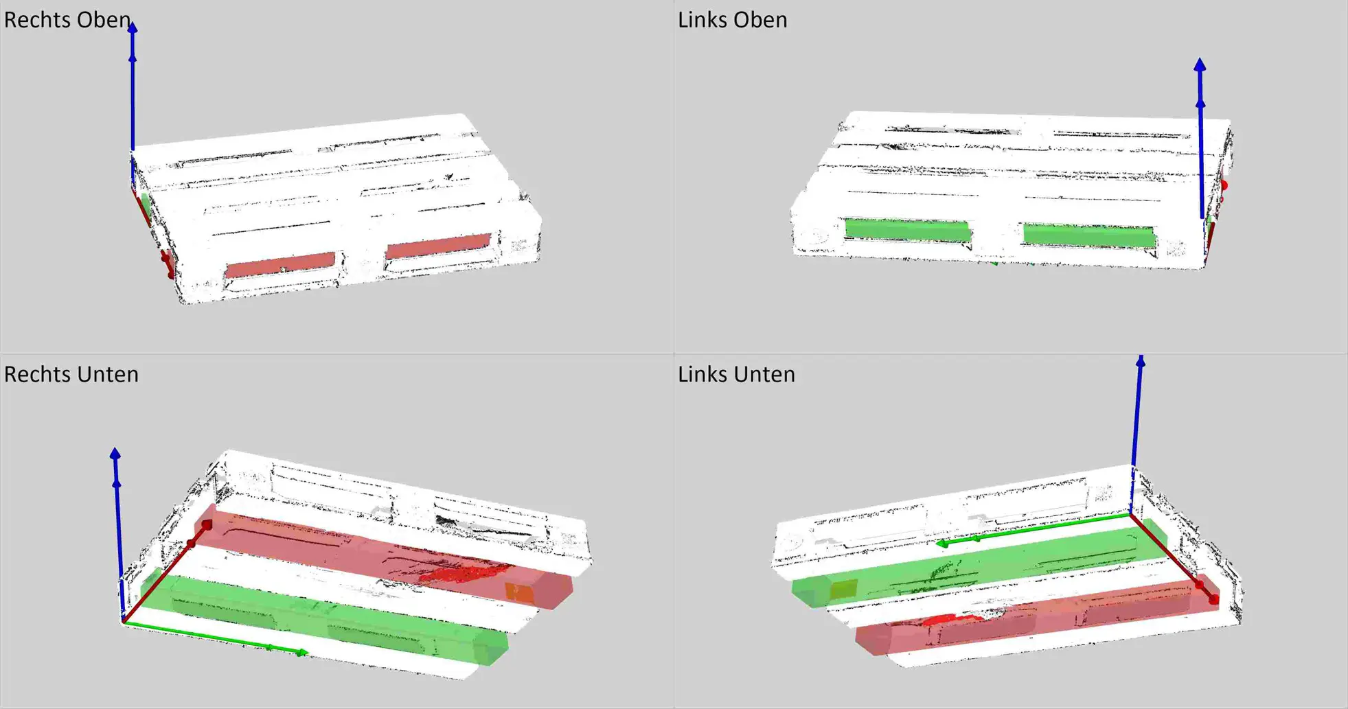 Bei der Geometrieprüfung der Palettenkontrolle (PACO) fällt ein Problem beim Gabelfreiraum auf, aufgrund von Folienresten ist dieser nicht gegeben.